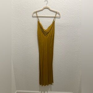 Zara Mustard Slip Dress with Cowl Neck